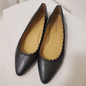 EC Talbots Edison Black Leather Flats, Scalloped Trim Classic Size 9M